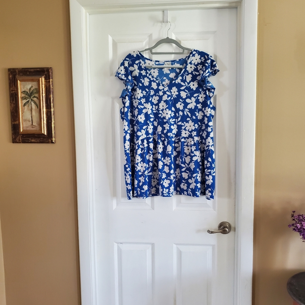 Blue Floral Plus Size Blouse